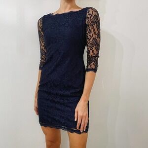 Navy Blue Lace Scalloped Event Dress